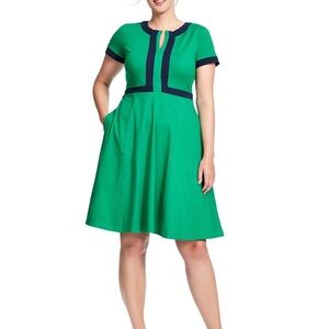 eShakti Green Dress with Navy Trim size 8
